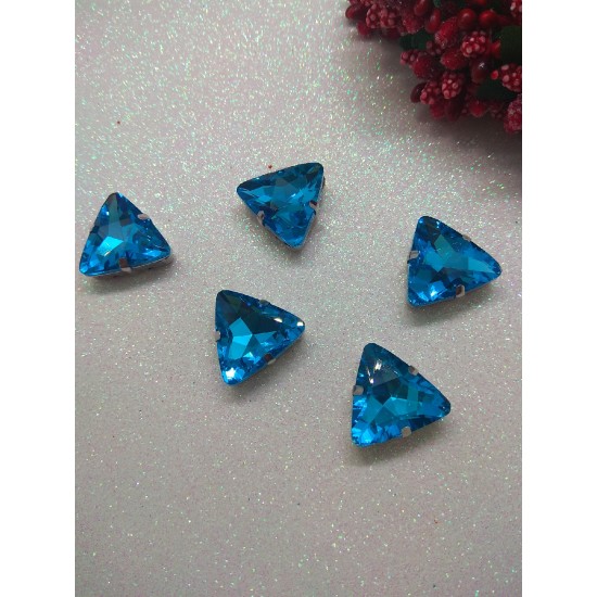 Стразы в цапах "Треугольник" 18 мм цв. голубой, цена за 1 шт